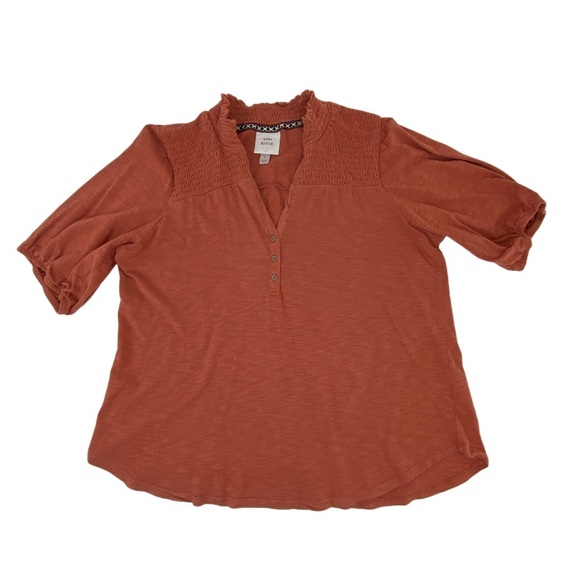 KNOX Rose Womens Henley Blouse Orange Short Sleeve V-Neck Button Up Size L - Picture 2 of 11